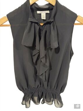 Kenneth Cole New York Spend Women’s Black Ruffle Sleeveless Blouse 0P